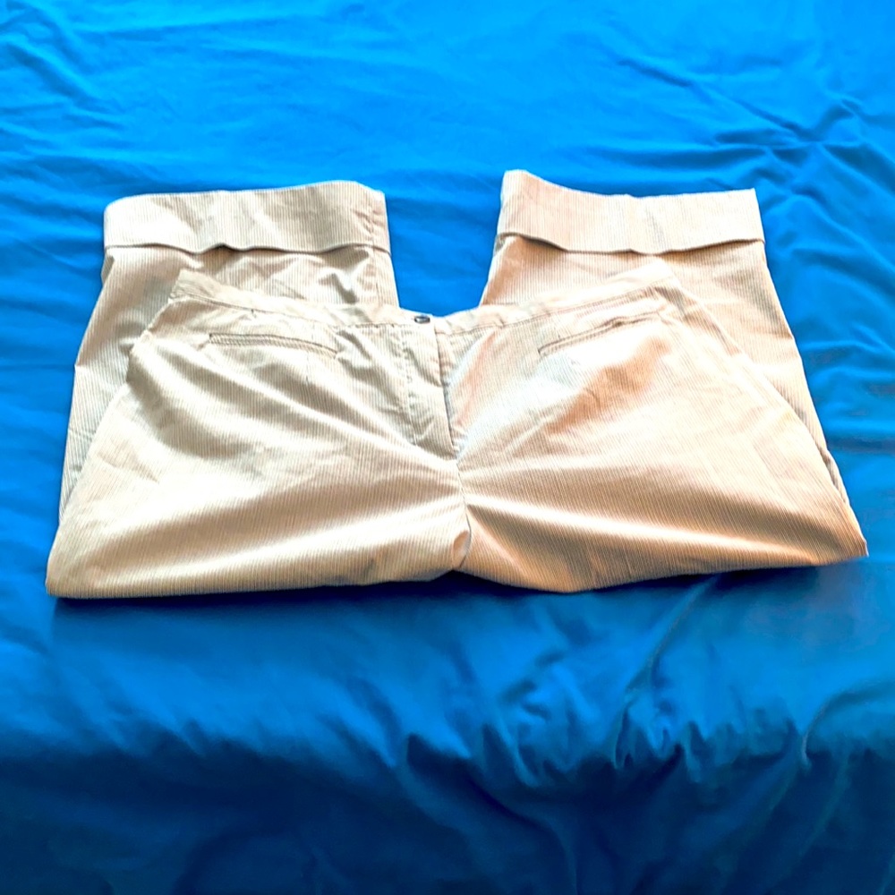 Navy and white pin striped chinos. Size 18.